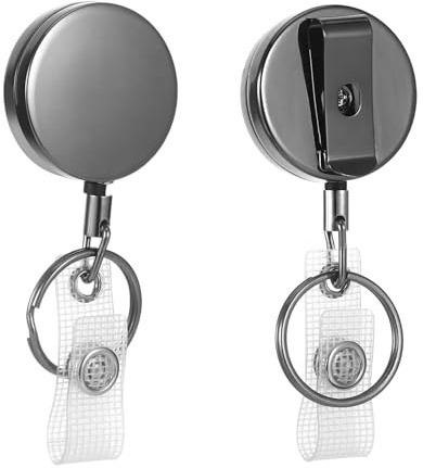 2 llaveros extensibles, soporte para tarjetas de identificación con cordón extensible de 65 cm, llavero retráctil de metal para tarjetero, tarjetas de llave (original)