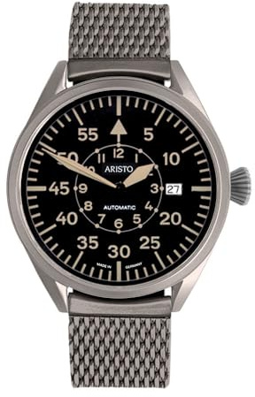 Aristo Flieger 43 Brüniert - Automatik Herren Armbanduhr - Vintage Edelstahlarmband - brüniertes schwarzes Edelstahl Ziffernblatt mit Front aus Saphierglas - Made in Germany