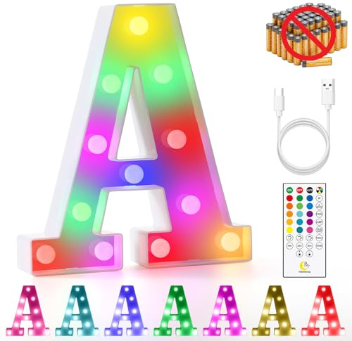 Mooncow - Rechargeable Lighting Letters, Durable Marquee Letters, Colorful Initial Night Light for Kids with Remote, Led Lights for Bedroom, Gift Wrapping Gifts