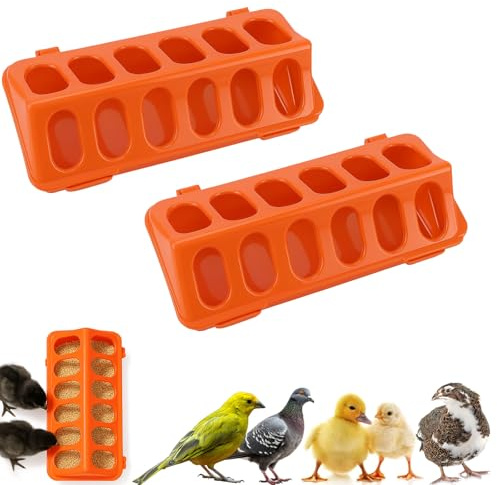 2 Pack Plastic Flip-Top Poultry Feeder Tray, Chick Feeding Trough for Baby Chicken, Ducklings, Quail, Pigeons and Small Birds – Spill-Resistant Farm Feeder