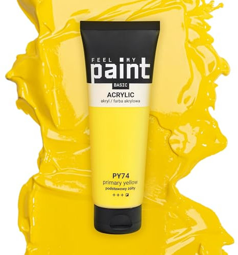 FeelMyPaint Colore Acrilico Giallo Primario – 120 ml di vernice artistica ad alta pigmentazione per tela, carta, tessuto, legno, vetro, ceramica, metallo, pietra