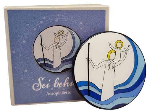 Herzmensch Christophorus Plakette fürs Auto rund 3,5 cm selbstklebend mit Geschenkschachtel und Spruch Sei behütet unterwegs für Autofahrer Fahranfänger Reisen