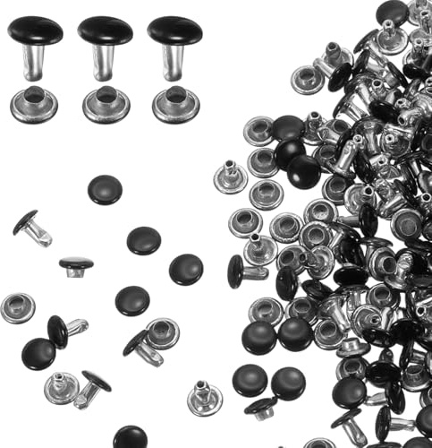 QUARKZMAN 60 Stück Hohlnieten, 6x6mm Leder Nieten, Studs Metall DIY Punk für Schraubnieten, Taschen, Lederband, Mäntel, Handschuhe, Gürtel, Dekoration, Handwerk (Schwarz)