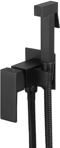 Pulvérisateur de bidet noir réglable à eau chaude et froide, en alliage de zinc, tuyau flexible, pommeau de douche carré, montage moderne dissimulé, kit d'installation complet inclus
