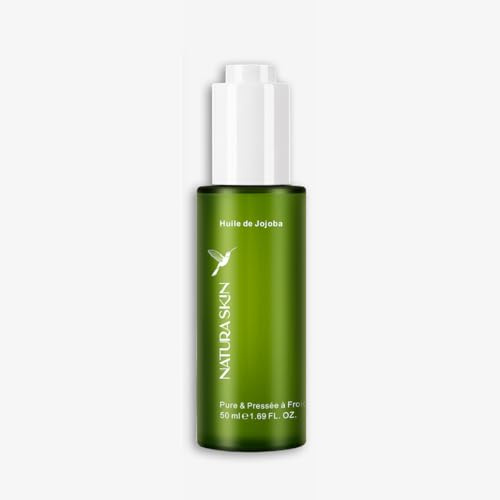 Natura Skin - Huile de Jojoba Premium - Huile Végétale Sèche le Visage Cheveux et la Barbe - Flacon en Verre avec une Pipette - 100% Naturelle et Vegan - 50 ML