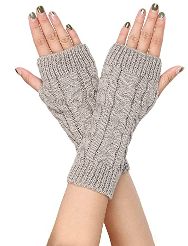 Aniyan 1 Paar Handstulpen Damen Gestrickte Handschuhe Ohne Finger, Warme Winter Armstulpen Aus Acryl Wolle, Fingerlose Pulswärmer Strick Armwärmer Für Alltag & Geschenk (Hellgrau)