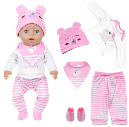 Kuvarix Vestiti per Bambole per New Born Baby Doll, Vestiti Bambole Reborn per Bamboles 35-43 cm, con Maglietta, Pantaloni, Cappello, Calzini e Bavaglino, Regalo di Compleanno per Bambini