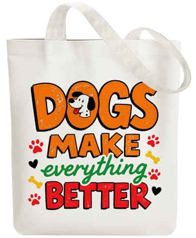 ANATTASOUL Borsa tote in tela riutilizzabile in cotone da donna, borsa a tracolla in tessuto resistente e pieghevole, con tasche con cerniera per shopping, vacanze, lavoro, palestra, Cane e