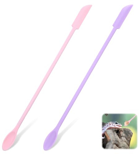 Tweruna 2 PCS Reptile Feeding Spoon, Reptile Powder Fruit Mixing Stirring Feeding Tool, Long Handle Food Spoon for Crested Gecko Bearded Dragon Gargoyle