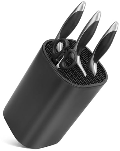 Knife Block Container Without Knives, Freestanding Storage Block Plastic Knife Holder Kitchen Knives Storage Box Organiser Square Knife Block Set Utility Kitchen Organiser Rack Accessory- Black