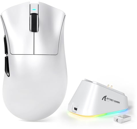 MAMBASNAKE x ATTACK SHARK V3PRO Wireless Gaming Mouse with Magnetic Charging Dock, PAW3311 Sensor, BT/2.4G/USB-C, 62g Lightweight, 500mAh, 25000 DPI LIGHTSPEED Gamer Office Mice for PC/Mac-White