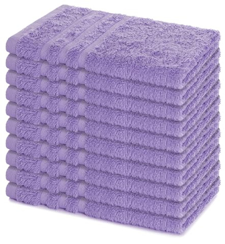 Lavea® 10er Set Gästehandtücher 30x50 cm – Lavendel | Weiche & Saugstarke Gästetücher aus 100% Baumwolle, Frottierserie Elena, Waschbar 60°C, Trocknergeeignet