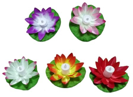 SHINEOFI 5 Pezzi Candela Elettronica LED a Forma di Loto Decorazione Galleggiante per Piscina e Acqua Luci senza Fiamma per Feste Matrimoni e Eventi Speciali Colore Colore Casuale