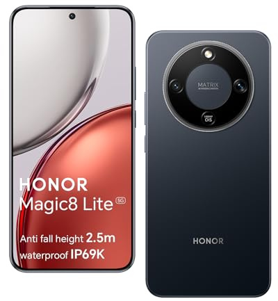 HONOR Magic8 Lite Smartphone 5G, AI Camera 108MP, 7330mAh Batterie, 8GO 256GO Telephone Portable, Écran de 6,79 Pouces, Qualcomm Snapdragon 6Gen4, 2,5m Anti-Chute, IP69K IP68, Noir