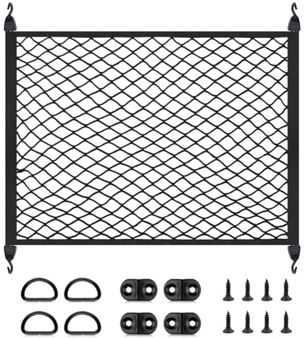 Gepäcknetz Auto,Kofferraum Netztasche 80x60cm,Elastischer Kofferraumnetz Erstreckt Sich auf 145x110cm,Autogepäcknetz Heckklappennetz,Universell Sicherheitsnetz mit 4 ABS Haken für die Meisten Autos