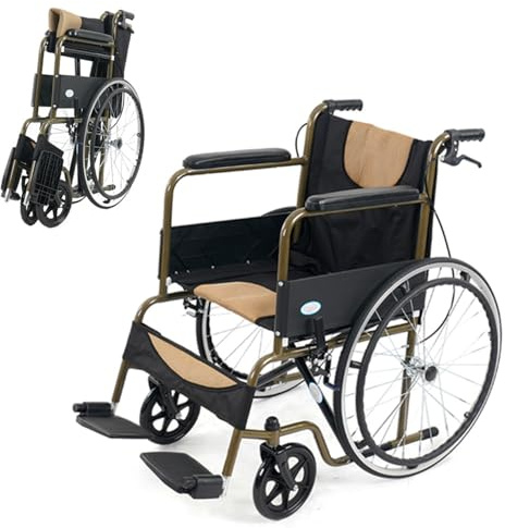 Rollstuhl Faltbar Leicht Transportrollstühl bis 100KG,Sitz 46cm,Doppelbremse,Verstellbare Fußstützen,Rollstuh mit 61cm Groß Hinterrad Für Erwachsene und Senioren