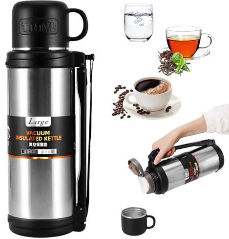 ZONJIE Vacuum Insulated Bottle - Large Capacity Leakproof Stainless Steel Vacuum Insulated Stainless Steel Flasks for Hot and Cold Drinks Coffee Cup Lid with HandleLightweight and Robust (1.8, litres)