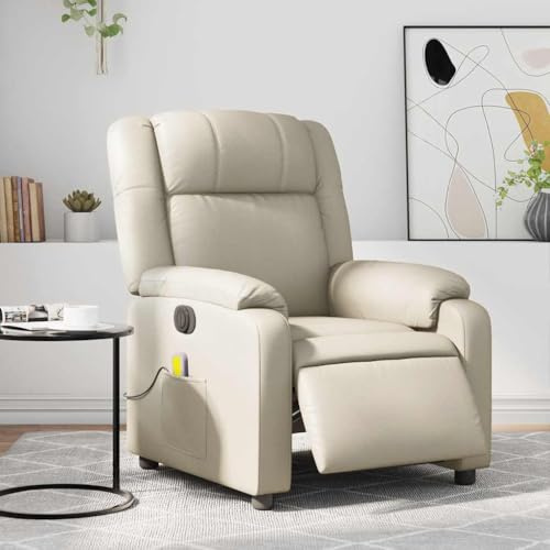 Mimdixy Fauteuil de cinéma simple - Fauteuil de massage électrique en cuir synthétique crème - Pour salon et chambre à coucher - Facile à entretenir - Facile à monter