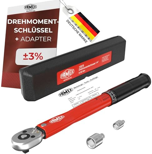 FAMEX 10878-2A 1/4 tum (6,3 mm) momentnyckel 5–30 Nm drivning, för mätning i båda riktningarna, för elcykel, precisionsmekanism, adapter, liten
