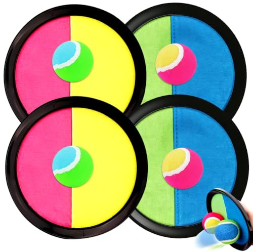 Klettballspiel, Klettball Set mit Fangscheiben Bälle, Ballspiele Klettspiel für Draußen, mit 4 Fangscheiben 2 Bälle, Wurf spieleund Fangspiel Strandspiele für Garten, Innen Draußeng - 2 Stück