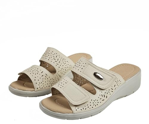 STRAPPO SOFT Sandalias Mujer Plataforma Verano Cómodas con Doble Cierre Ajustable Zuecos Transpirables Cuña Ligera Beige 38