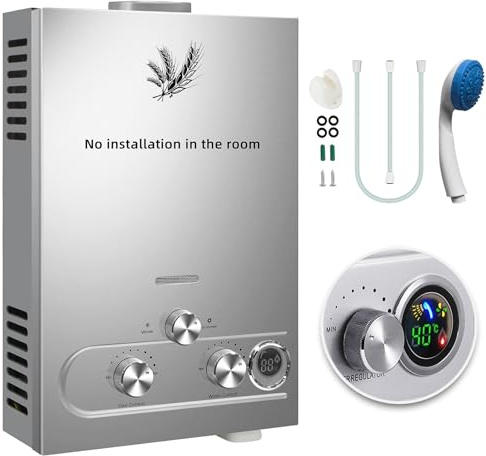 Scaldino a Gas GPL, 12 Litri Scaldabagno a Gas Portatile Da Esterno Per Campeggio Con Display Digitale, Acqua Calda Istantanea 24 ore su 24 Per Doccia Esterna, Campeggio in RV