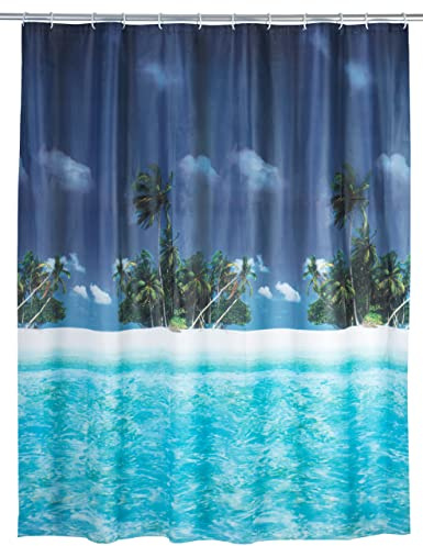 WENKO Duschvorhang Palmenstrand - wasserdicht, pflegeleicht, Polyethylen-Vinylacetat, 180 x 200 cm, Mehrfarbig