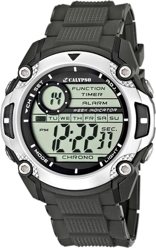 CALYPSO Reloj Digital Hombre de Caucho Gris Reloj Deportivo Hombre | Resistente al Agua 10 ATM Fecha y Calendario, Cronógrafo, Doble Horario, Luz, Alarma, 12 y 24 Horas K5577/1 Digital for Man
