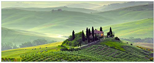 Wallario Glasbild Toskana in Italien - 32 x 80 cm Wandbilder Glas in Premium-Qualität: Brillante Farben, freischwebende Optik