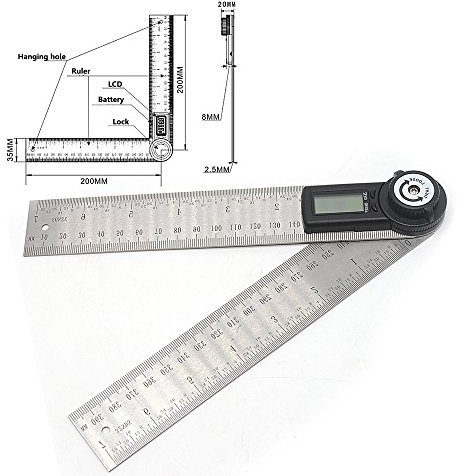 Malayas Digital Angle Finder Ruler 8 inch/200mm Digital Protractor with Data Hold Function and Zeroing Resetting LCD Display Electronic Spirit Level Gauge Angle Ruler