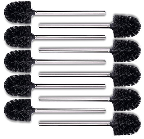 Schramm® 10er Pack WC Ersatzbürsten schwarzer Bürstenkopf Edelstahl Griff Poliert Bürstenkopf einzeln wechselbar schwarz Toilettenbürste Ersatztoilettenbürste Toilettenbürsten