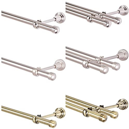 MDEKOR Gardinenstange 19mm 2 läufig mit Endkappe (Chrom-Matt, 2-läufig, 180 cm)