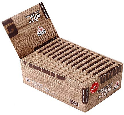 GIZEH Brown Paper King Size Slim + Tips, extra-fein, ungebleicht, 34 Papers+Tips pro Heftchen 2 Boxen (52 Heftchen)
