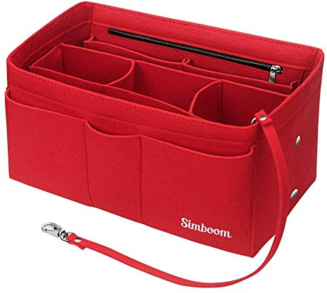 Simboom Taschenorganizer für Handtaschen, Filz Taschen Organisator Innentaschen Tote Organizer Handtaschenordner Organizer mit Schlüsselkette und Kabelbinder für Frauen, Rot/XL