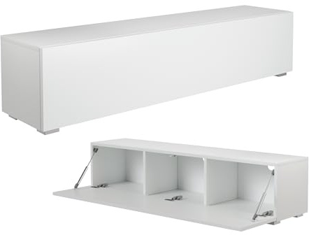 PLATAN ROOM TV Cabinet, TV Lowboard 105/140/160/210/280 in Oak, White, Hanging or Standing, High Gloss Matte (white matte, 140 x 30 x 32)