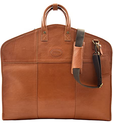 HOL Anzugtasche aus echtem Leder, großes Fassungsvermögen, Oxford-Stoff, Hellbraun