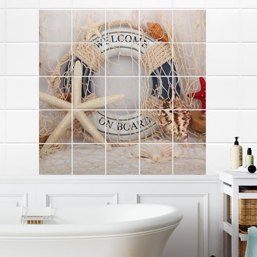 GRAZDesign Fliesenaufkleber Bad, Wandfliesen selbstklebend Maritime Deko - Maritim mit Netz