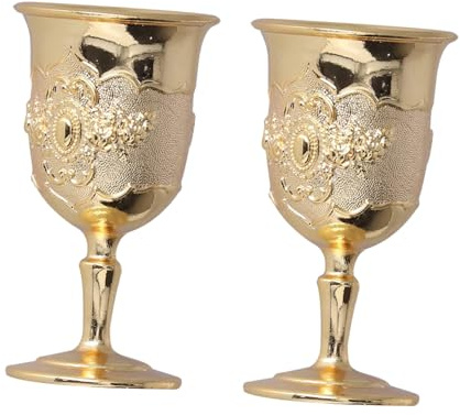 2pcs Chalice Goblet European Vintage Copper Engraving Flower Pattern Metal Embossed Wine Copper Cups Medieval Gothic Goblet Whisky Cups for Banquet (Golden)