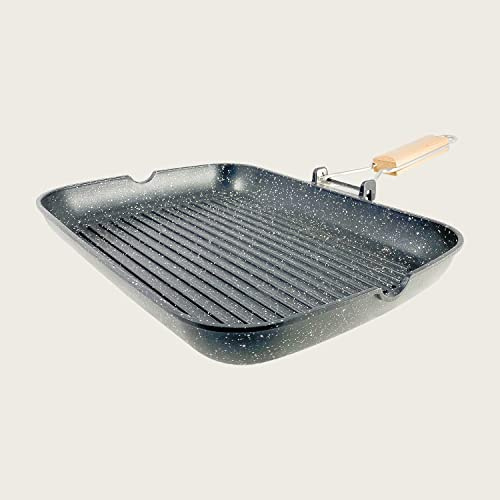 ARCA - Bistecchiera Vulcania In Alluminio Con Rivestimento Antiaderente Effetto Pietra - Induzione - Fornelli Tradizionali - Misure Assortite (34 cm)