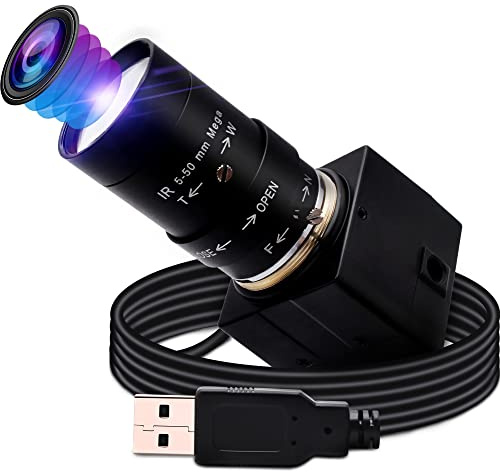 G Varifocal Usb Camera 2MP 10X Optical Zoom Webcam,5-50mm Varifocus Web Camera,Full HD 1080P Varifocal Lens Webcam with IMX323 Sensor,Focus Adjustable Web Cam 0.01LUX Usb Camera Raspberry Pi Webcam