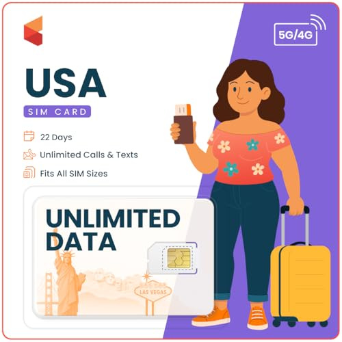 SimCorner Carte SIM de voyage américaine - 22 jours de données illimitées 5G/4G | 3 en 1 (standard/micro/nano) | Appels et SMS illimités vers les téléphones mobiles et fixes américains et hawaïens