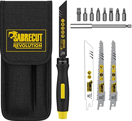 15 x SabreCut SCRS01 4 in 1 Saw & Screwdriver Set High Torque Adjustable Quick Change Driving Handle, Screwdriver Bits, Hex to Square Adapter, Extension Bar, Blades & Pouch