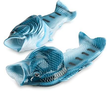 Sandali con pesce, pantofole, da piscina, da spiaggia, da doccia, regalo per pescatori, sandali unisex, uomini, donne e bambini, Blu, 46/47 EU