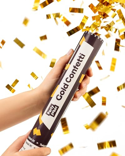 Partyjoker 20 Konfettikanonen Gold 30cm - Einfach & Sicher zu Bedienen - 5-8 Meter langen Konfettistrahl - Für Innen und Draußen