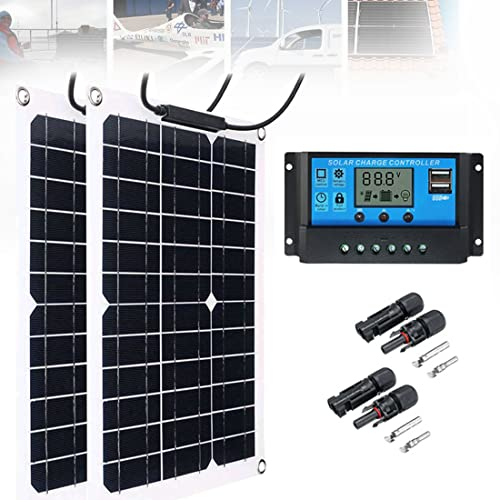 UIBAO 200W Kit Placa Solar Portatil Flexible Paneles Solares para Casa Baterias para Placas Solares Módulo Monocristalino Fotovoltaico Solar Off Grid Sistema con 20A Controlador