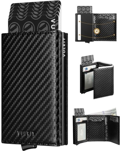 VULKIT Kreditkartenetui für Herren, Pop-up-Kartenetui, RFID-blockierendes Leder-Kartenetui mit Geldscheinfach und Ausweisfenster