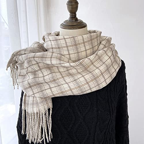 HGJH Strickschal Damen,Winterschal Gitterquaste Weicher Warmer Schal Dicke Decke Einfache Patchwork-Creme Der Weiche Haptik-Schal Winterschal Trendige Stola-Schals Für Frauen Mädchen