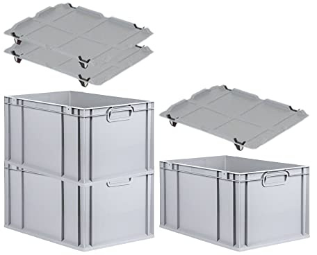 PROREGAL SuperSparSet 3x Eurobox NextGen Economy mit Auflagedeckel und 4x Schiebeschnappverschlüsse Schwarz, Griffe geschlossen, HxBxT 32x40x60cm, 65L, Eurobehälter, Transportbox, Transportbehälter
