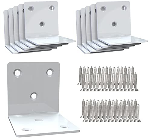 White Stainless Steel Corner Bracket,Joint Right Angle Bracket,L Shape Heavy Duty Metal Corner Brace Hardware Brackets Supporter for Wood Aufuga (10, 2x2x2)