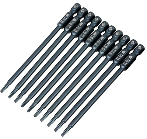 10 Stück T10 Bit Set, Magnetische Schraubendreher Bits 100 mm, 1/4 Zoll Sechskantschaft für Sicherheitsschrauben, Professionelles Werkzeugkit